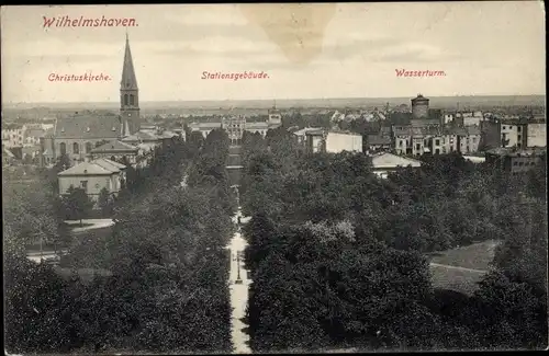 Ak Wilhelmshaven an der Nordsee, Christuskirche, Stationsgebäude, Wasserturm
