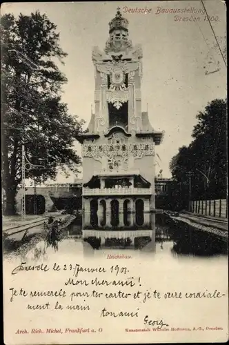 Ak Dresden Altstadt, Reichsbau, Deutsche Bauausstellung 1900
