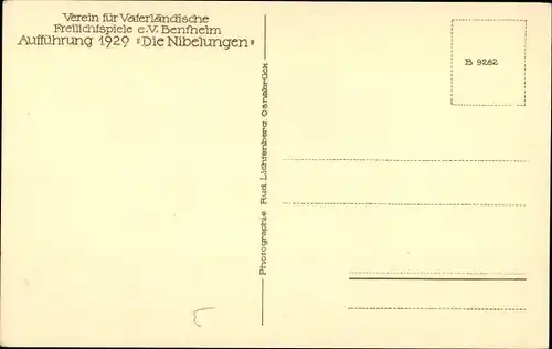 Ak Bensheim an der Bergstraße Hessen, Freilichtspiele 1929, Theaterszene, Die Nibelungen