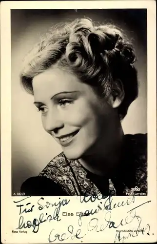 Ak Schauspielerin Else Elster, Portrait, Ross A 3375 1, Tobis, Autogramm