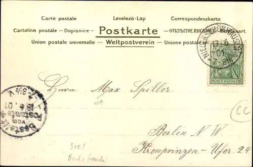 Litho Damen und Herren in einem Segelboot an der Küste, Blumengirlanden, Sonnenschirm