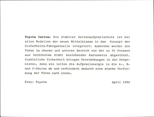 Foto Auto Toyota Carina, Seitenaufprallschutz