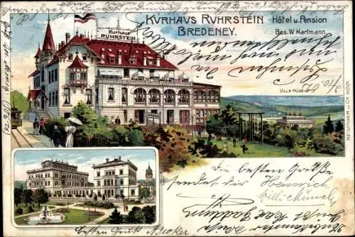 Litho Bredeney Essen im Ruhrgebiet, Kurhaus Ruhrstein, Hotel, Villa Hügel