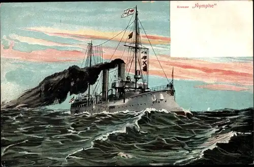 Künstler Ak Deutsches Kriegsschiff, SMS Nymphe, Kreuzer, Kaiserliche Marine