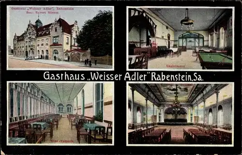 Ak Rabenstein Chemnitz in Sachsen, Gasthaus Weißer Adler, Konzert u Ballsaal, Gastzimmer, Veranda
