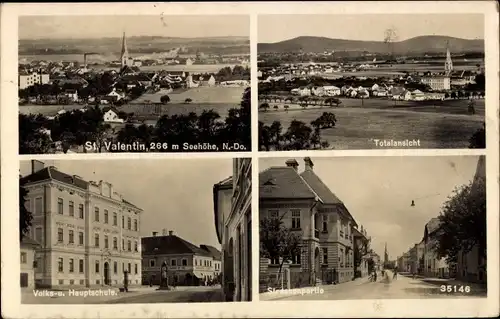 Ak Sankt Valentin Niederösterreich, Gesamtansicht, Volksschule, Hauptschule, Straßenpartie