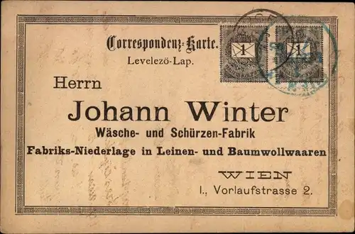 Ak Wien, Wäsche- und Schürzen-Fabrik Johann Winter, Vorlaufstraße 2