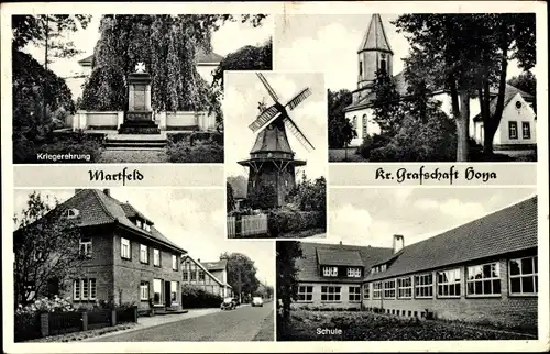Ak Martfeld Niedersachsen, Kriegerehrung, Schule, Windmühle