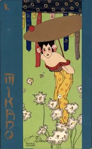 Jugendstil Künstler Ak Kirchner, Raphael, Mikado, Japanische Frau