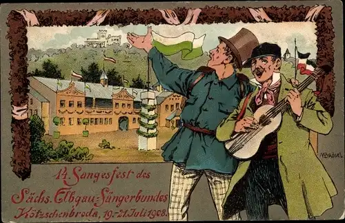 Künstler Ak Brösel, Kötzschenbroda Radebeul in Sachsen, 14. Sangesfest Sächs. Elbgau Sängerbund 1908