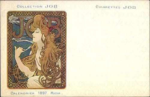 Jugendstil Künstler Litho Mucha, Alfons, Reklame, Cigarettes Job, rauchende Frau, Kalender 1897