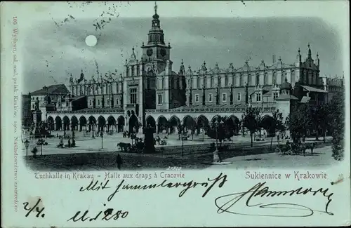 Mondschein Ak Kraków Krakau Polen, Sukiennice, Tuchhalle