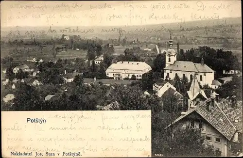 Ak Potstyn Potštejn Region Königgrätz, Teilansicht, Kirche