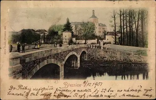 Ak Březnice Bresnitz Mittelböhmen, Teilansicht, Brücke