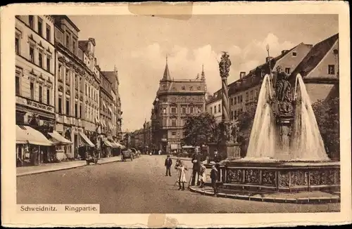 Ak Świdnica Schweidnitz Schlesien, Ring, Brunnen, Geschäfte