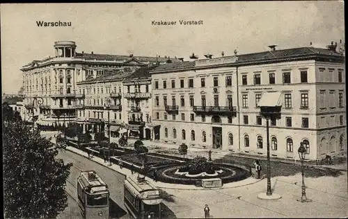 Ak Warszawa Warschau Polen, Krakauer Vorstadt, Straßenbahn