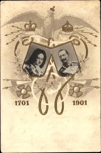 Relief Ak Königreich Preußen 1701-1901, Kaiser Wilhelm II, Friedrich I