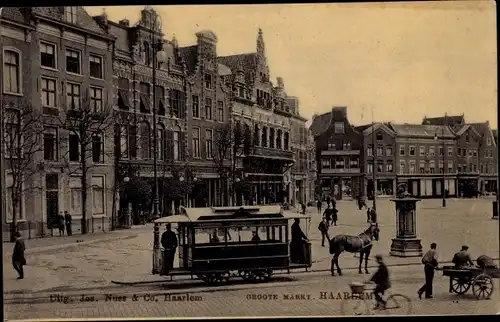 Ak Haarlem Nordholland Niederlande, Großer Markt, Straßenbahn