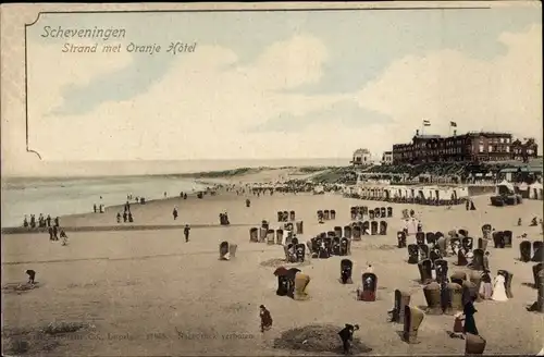 Ak Scheveningen Den Haag Südholland, Strand met Oranje Hotel