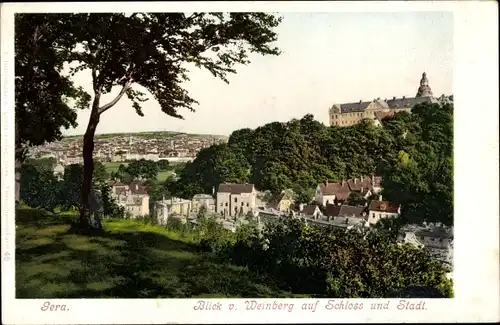 Ak Gera Thüringen, Blick vom Weinberg auf Schloss und Stadt