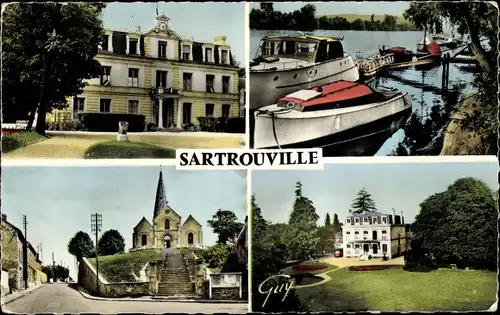 Ak Sartrouville Yvelines, Rathaus, Ufer der Seine, Kirche, Apotheke