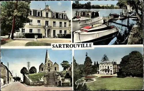 Ak Sartrouville Yvelines, Rathaus, Ufer der Seine, Kirche, Apotheke