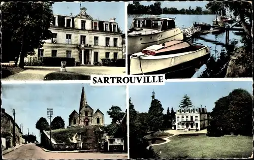 Ak Sartrouville Yvelines, Rathaus, Ufer der Seine, Kirche, Apotheke