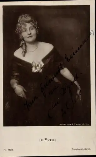 Ak Schauspielerin Lu Synd, Portrait, Autogramm