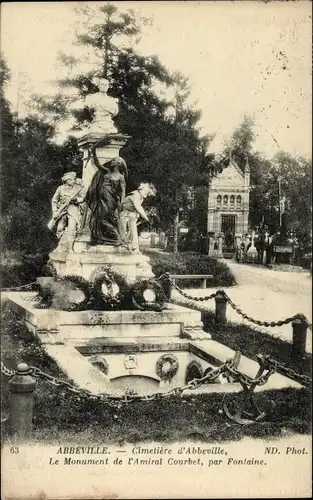 Ak Abbeville-Somme, Denkmal von Admiral Courbet auf dem Friedhof