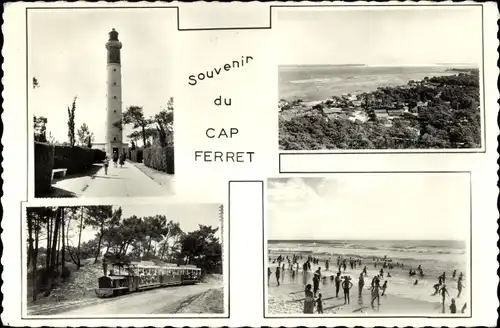 Ak Cap Ferret Gironde, Totalansicht, Strand, Leuchtturm, Lokomotive