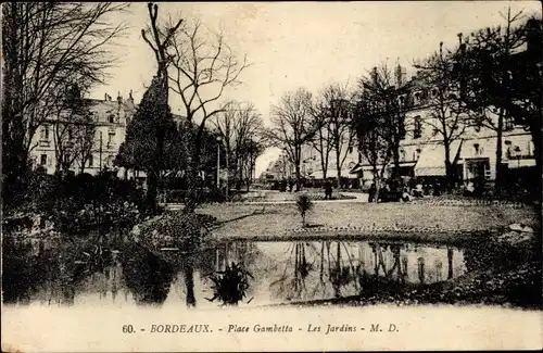 Ak Bordeaux Gironde, Place Gambetta, Les Jardins