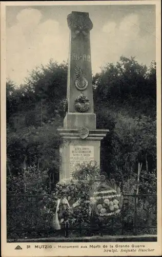 Ak Mutzig Elsass Bas Rhin, Monument aux morts