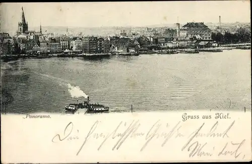 Ak Kiel, Panorama, Dampfschiff