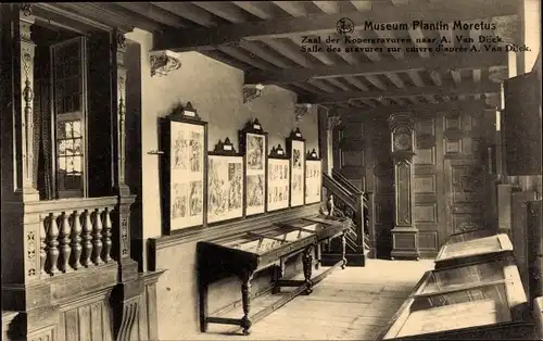 Ak Antwerpen Belgien, Museum Plantin Moretus, Saal der Kupfergravuren nach A. Van Dijck