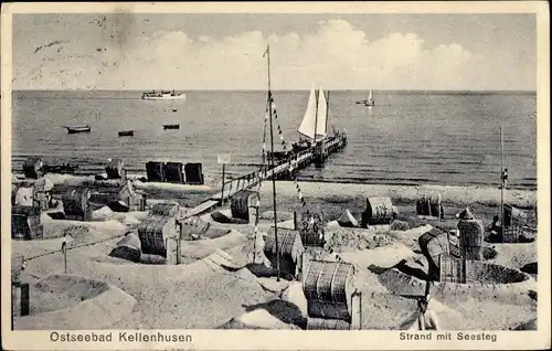 Ak Kellenhusen an der Ostsee, Strand, Seesteg