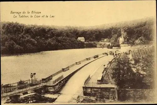 Ak Jalhay Wallonie Lüttich, Gileppe-Staudamm, Löwe, See