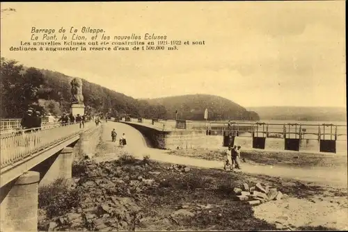 Ak Jalhay Wallonia Lüttich, Gileppe-Staudamm, Brücke, Löwe, Schleusen