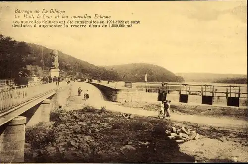 Ak Jalhay Wallonie Lüttich, Gileppe-Staudamm, Brücke, Löwe, Schleusen