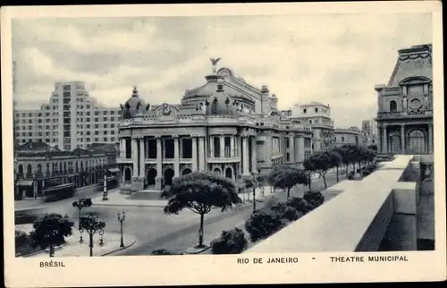Ak Rio de Janeiro Brasilien, Theatre Municipal, Platz vor dem Theater