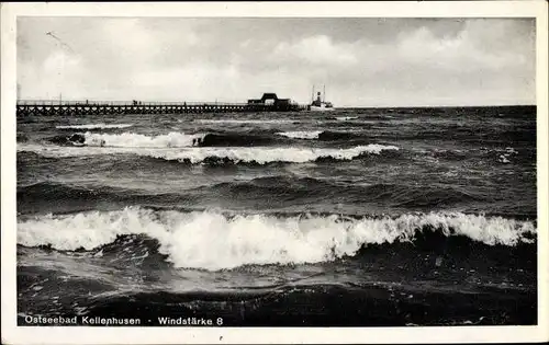 Ak Ostseebad Kellenhusen in Holstein, Windstärke 8, Seebrücke