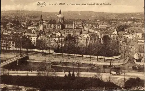 Ak Namur Wallonie, Panorama mit Kathedrale und Sambre