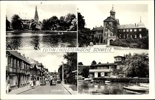 Ak Eutin in Ostholstein, Stadtbucht, Schloss, Lübecker Straße, Bootshaus