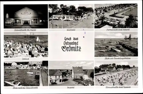 Ak Ostseebad Grömitz in Holstein, Kursaal, Strandhalle, Markt, Strand, Landungsbrücke, Promenade