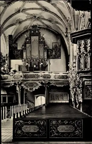 Ak Schleiz im Vogtland Thüringen, Bergkirche, Innenansicht, Orgel, Kanzel