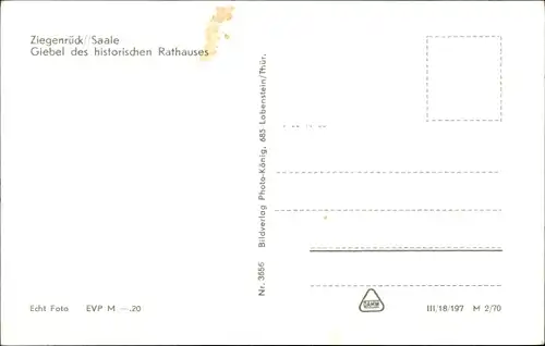 Ak Ziegenrück an der Saale Thüringen, historisches Rathaus, Giebel