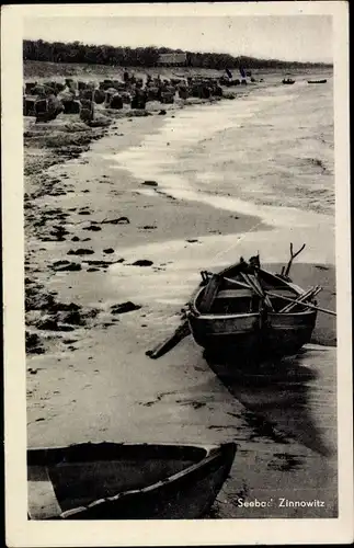Ak Ostseebad Zinnowitz auf Usedom, Strand, Boote, Strandkörbe