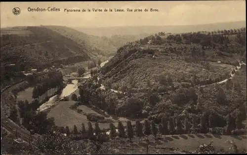 Ak Gendron Celles Wallonien Namur, Panorama des Lesse-Tals, Blick von Brou aus