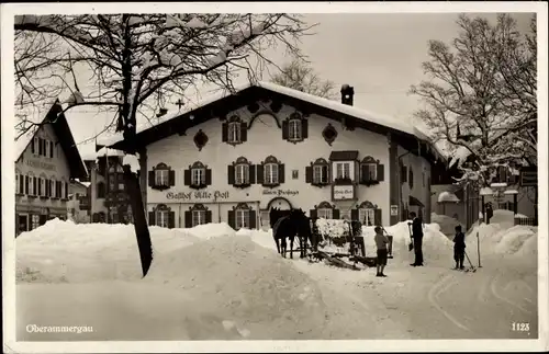 Ak Oberammergau in Oberbayern, Winter, Gasthof Alte Post