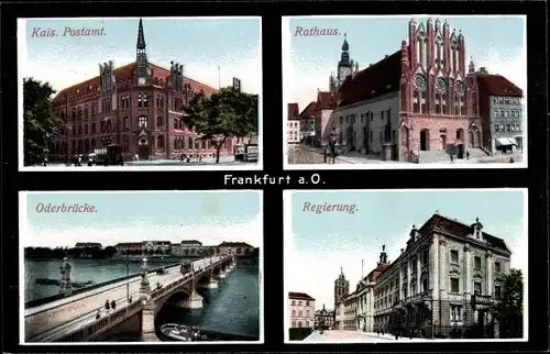 Ak Frankfurt an der Oder, kaiserliches Postamt, Rathaus, Oderbrücke, Regierung