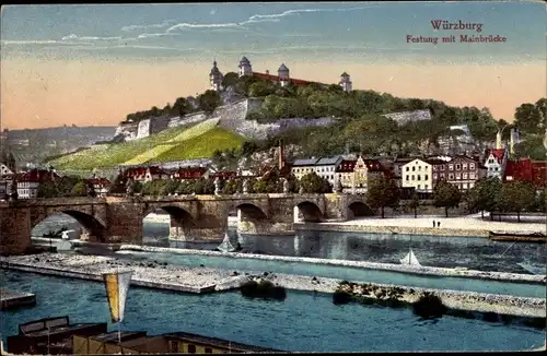 Ak Würzburg am Main Unterfranken, Festung, Mainbrücke